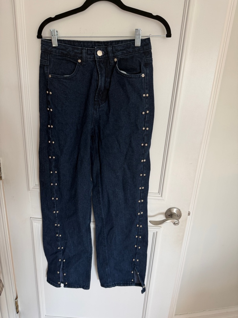 Moon River Navy Straight-Leg Jeans with Side Stud Detailing